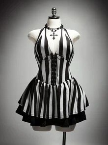SHEIN ICON Plus Size Dresses Halloween - Black and White - View 5
