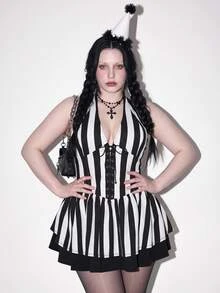 SHEIN ICON Plus Size Dresses Halloween - Black and White - View 1