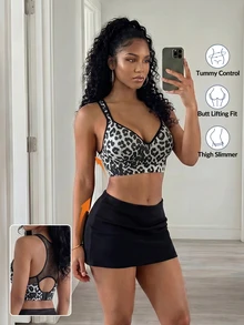 BamGleam Bra Olahraga Motif Leopard Modis dengan Cup Tetap, Dukungan Tinggi, Sisipan Jala, Tali Pinggang yang Dapat Diatur - MultiWarna - View 1