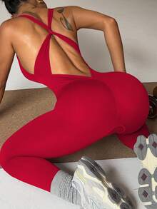 Solea Cove Solea Cove Women's Twist Cutout Back Criss-Cross Jumpsuit For Chinese New Year - Red - View 6