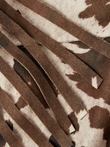 SHEIN MOD 2pcs Women Cow Print Spaghetti Strap Sleeveless Short Brown Sweet Country Fringe Skirt Set Party Halloween Fall - Chocolate Brown - View 10