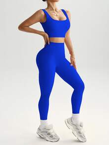 Solea Cove Solea Cove Seamless Ribbed Knit Sports Set Workout Women Sets - Royal Blue - View 9