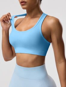Solea Cove Solea Cove 女款素色無袖短版運動貼身瑜伽賽車背心上衣 - 藍色 - 查看 10