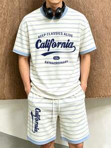 Daypath Men's Letter Print Short Sleeve T-Shirt And Shorts Casual Daily Outfit - Multicolor - View 2