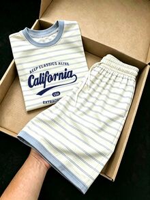 Daypath Men's Letter Print Short Sleeve T-Shirt And Shorts Casual Daily Outfit - Multicolor - View 4