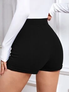 Firerie High Waist Button Detail Shorts - Black - View 2