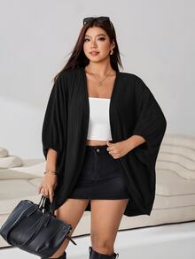 Solflare Plus Size Women's Solid Color Casual Baggy Western Versatile Daily Wear Cardigan Autumn Formal Teacher Ball Black - Black - View 4