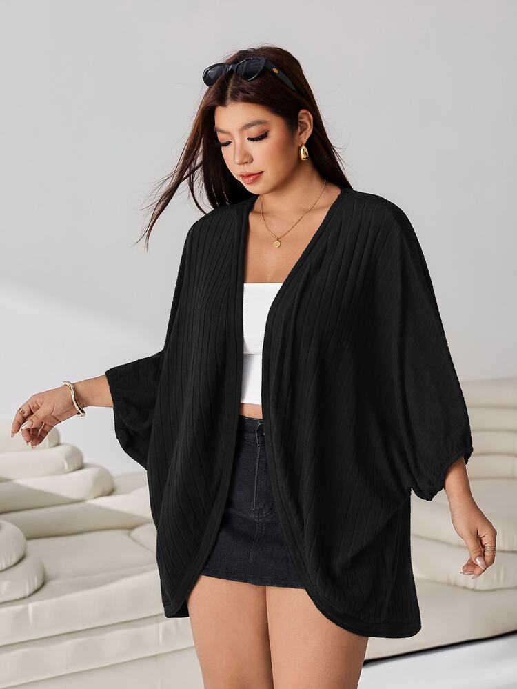 Solflare Plus Size Women's Solid Color Casual Versatile Daily Wear Cardigan Fall - Black - View 4