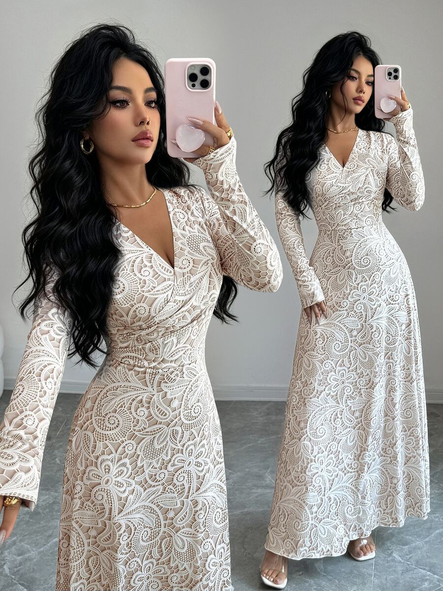 Elenzga Women Long Dresses - Apricot - View 1