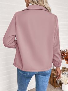 SHEIN 女式纯色常规肩部保暖拉链羊毛夹克 - 藕粉色 - 查看 2