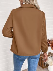 SHEIN Winter Clothes Women's Casual Everyday Commute Simple Solid Color Zip-Up Thermal Lined Warm Jacket, Autumn/Winter - Coffee Brown - View 2