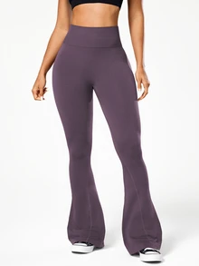 Solea Cove Solea Cove 素色高腰無縫喇叭腿緊身褲 - Bold Plum - 查看 4