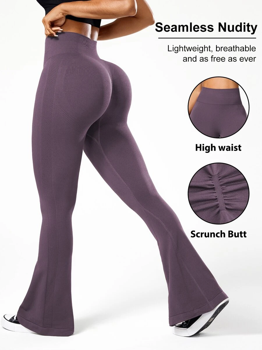 Solea Cove Solea Cove Legging Flare Tanpa Jahitan Pinggang Tinggi Warna Polos - Bold Plum - View 1