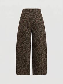SHEIN MOD Women's Leopard Print Pocket Button Casual Daily Travel Denim Jeans - Multicolor - View 3