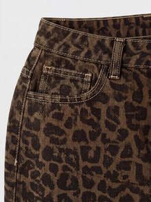 SHEIN MOD Women's Leopard Print Pocket Button Casual Daily Travel Denim Jeans - Multicolor - View 4