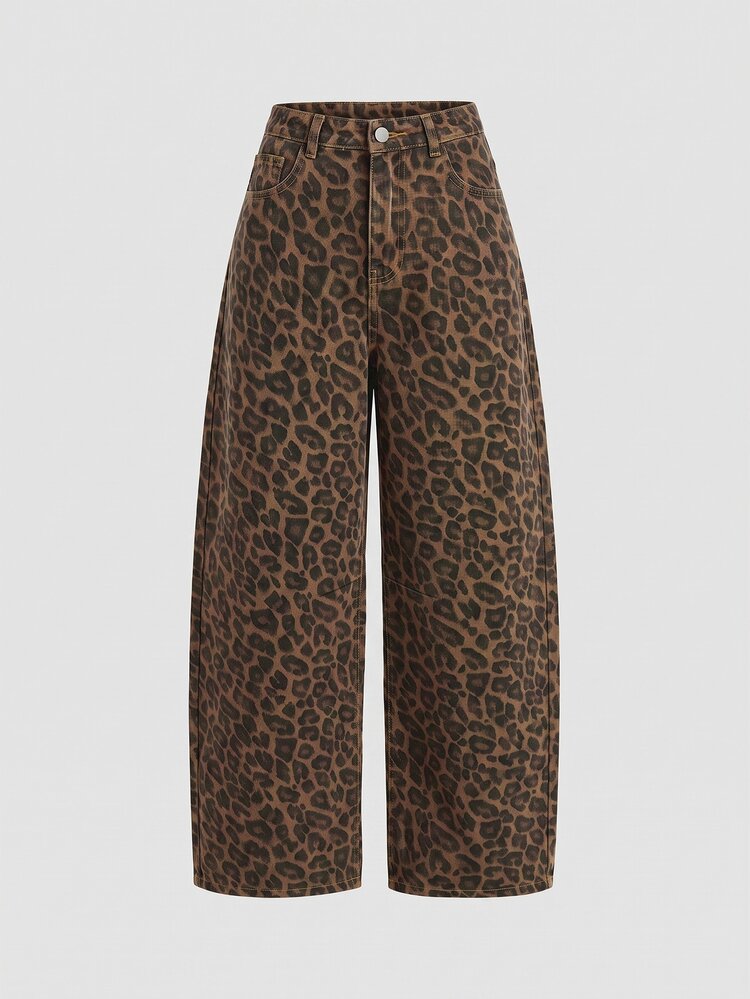 SHEIN MOD Women's Leopard Print Pocket Button Casual Daily Travel Denim Jeans - Multicolor - View 1