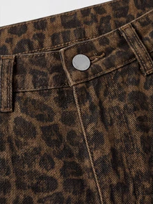 SHEIN MOD Women's Leopard Print Pocket Button Casual Daily Travel Denim Jeans - Multicolor - View 5