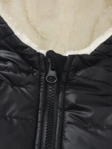 SHEIN Infant Toddler Hooded Thick Shiny Down Padded Coat 0-3 Years Old Baby Winter Jacket, Unisex Baby Winter Thickened Coat With Lamb Fleece Lining - Black - View 7