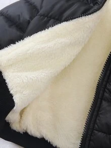 SHEIN Infant Toddler Hooded Thick Shiny Down Padded Coat 0-3 Years Old Baby Winter Jacket, Unisex Baby Winter Thickened Coat With Lamb Fleece Lining - Black - View 3