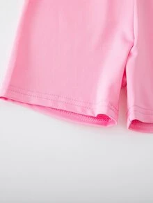 SHEIN 女童運動短褲套裝，荷葉邊露背設計，多層交叉鏤空繫帶後背，高腰短褲，修身短版上衣，嬰兒粉夏季款 - 粉色 - 查看 8
