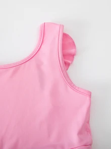 SHEIN 女童運動短褲套裝，荷葉邊露背設計，多層交叉鏤空繫帶後背，高腰短褲，修身短版上衣，嬰兒粉夏季款 - 粉色 - 查看 5