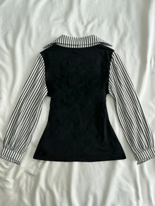 IslaSuriya Women's Striped 2 In 1 Patchwork Casual Versatile Daily Wear Top - Multicolor - View 2