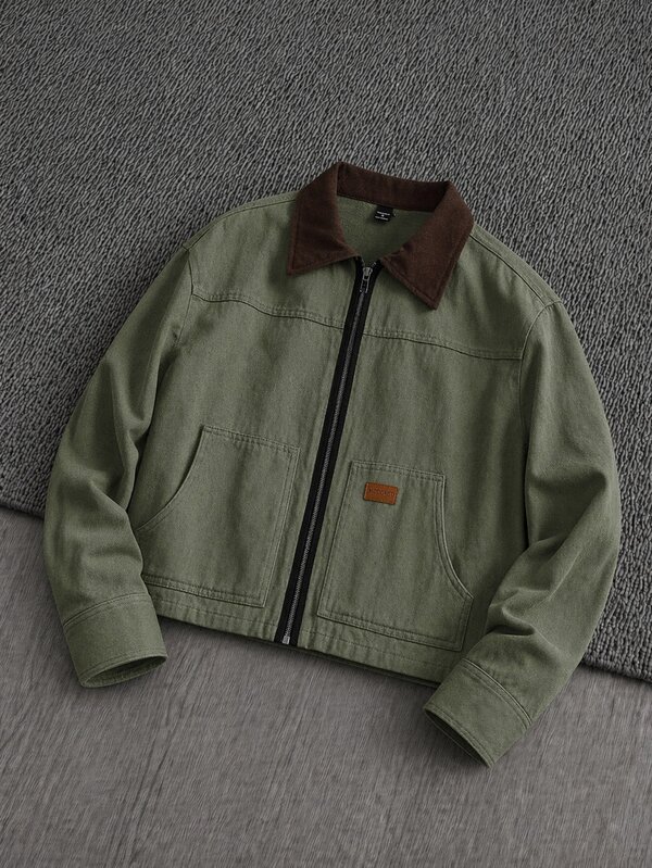 Mainfolk Jaket Kasual Lengan Panjang Pria Model Slim Fit dengan Patchwork Warna Kontras, Jaket Berresleting dengan Patch Huruf, Cocok untuk Musim Gugur/Dingin, Liburan, Hadiah Hari Ayah, Aktivitas Luar Ruangan, Musim Semi