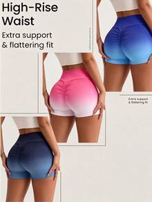 SHEIN Velisys Women's Gradient Tummy Control Yoga Fitness Tight Sports Shorts Set - Multicolor - View 3