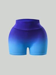 SHEIN Velisys Women's Gradient Tummy Control Yoga Fitness Tight Sports Shorts Set - Multicolor - View 4