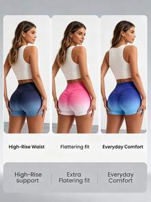 SHEIN Velisys Women's Gradient Tummy Control Yoga Fitness Tight Sports Shorts Set - Multicolor - View 1