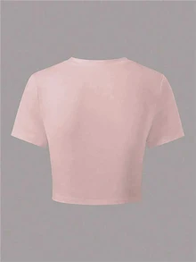 SHEIN Tween Girl Floral Print Round Neck Short Sleeve Casual Tropical T-Shirt, Summer Top Pink - Pink - View 2