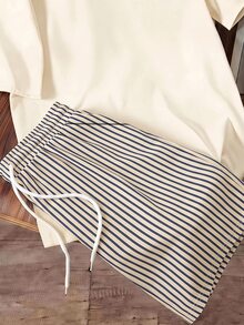 Daypath Men's Cup Pattern Short Sleeve T-Shirt And Striped Shorts Casual Daily Outfit Set - Apricot - View 5