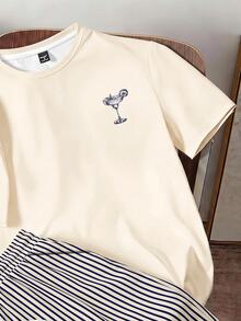 Daypath Men's Cup Pattern Short Sleeve T-Shirt And Striped Shorts Casual Daily Outfit Set - Apricot - View 3