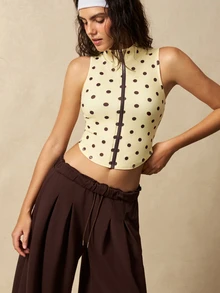 VARSIVA Women's Polka Dot Print Zip Front Sports Tank Top - Multicolor - View 9