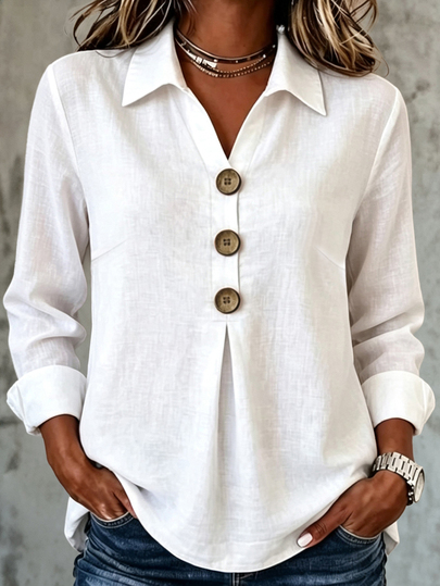 Holdful Holdful Nuovo Stile Camicia da Donna con Design a Scollo a V e Revers Versatile Casual con Bottoni Bianco Autunno per Brunch e Ufficio