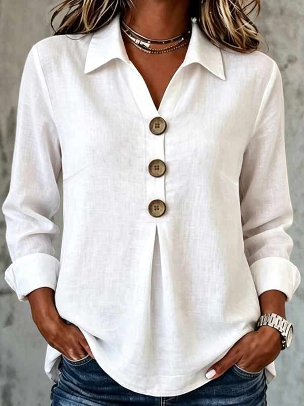 Holdful Holdful Chemise pour femme blanche d'automne, style nouveau, col revers en V, polyvalente et décontractée, à boutons, pour brunch et bureau