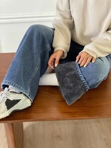 Livesso 女款低腰設計腰帶直筒牛仔褲 - 深色水洗藍 - 查看 2