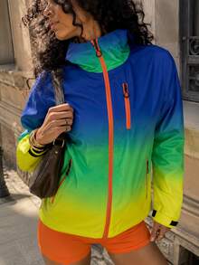 Modviera Women's Gradient Color Zipper Front Hooded Outdoor Softshell Jacket - Blue - View 5