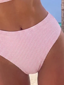 Swim Vcay Women's Summer Beach Striped Bikini Set - Pink - View 4