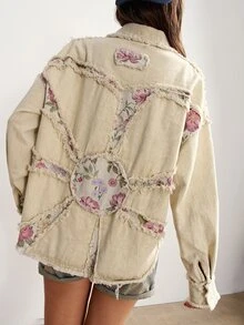 Bohemela Women's Fall/Winter Casual Woven Vintage Print Patchwork Loose-Fit Washed Jacket./Country/Holiday /Going Out/Country/Halloween/New Year - Pink - View 9