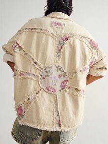 Bohemela Women's Fall/Winter Casual Woven Vintage Print Patchwork Loose-Fit Washed Jacket./Country/Holiday /Going Out/Country/Halloween/New Year - Pink - View 2