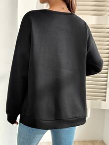 SHEIN Sweatshirt Kasual Serbaguna untuk Ibu Hamil, Warna Polos, dengan Belahan Samping, untuk Musim Dingin - Hitam - View 8