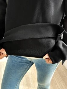 SHEIN Sweatshirt Kasual Serbaguna untuk Ibu Hamil, Warna Polos, dengan Belahan Samping, untuk Musim Dingin - Hitam - View 9