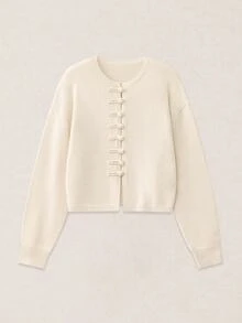 Calmiston Men's Solid Color Drop Shoulder Long Sleeve Frog Button Design Knit Cardigan Formal Old Money - White - View 11
