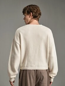 Calmiston Men's Solid Color Drop Shoulder Long Sleeve Frog Button Design Knit Cardigan Formal Old Money - White - View 8
