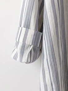 SHEIN LUNE Plus Size Minimalist Striped Single-Breasted Casual Shirt - Multicolor - View 4