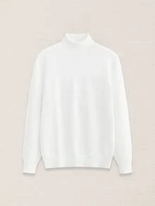 Suiteron Men's Pure White High Neck Wool Knit Sweater, Slim Fit Soft Solid Color Base Layer, Formal Old Money White Turtle Neck Men - White - View 7