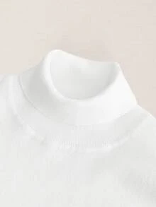 Suiteron Men's Pure White High Neck Wool Knit Sweater, Slim Fit Soft Solid Color Base Layer, Formal Old Money White Turtle Neck Men - White - View 8