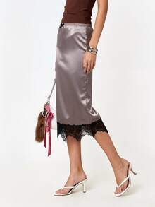 Rina Fox Rok Patchwork Renda Elegan untuk Wanita untuk Perjalanan Sehari-hari - Grey - View 6