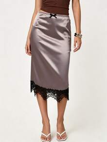 Rina Fox Rok Patchwork Renda Elegan untuk Wanita untuk Perjalanan Sehari-hari - Grey - View 5